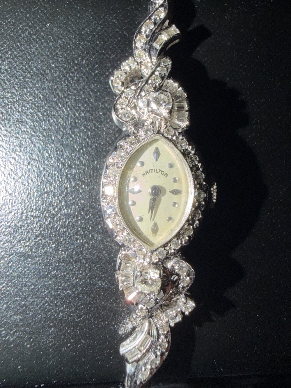 Hamilton Oval Dial Bracelet Watch (@ 30s-50s) made of 14K White Gold & Diamonds